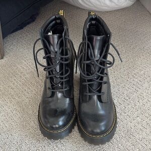 Dr. Martens Black Leather Heeled Combat Boots - Worn Once